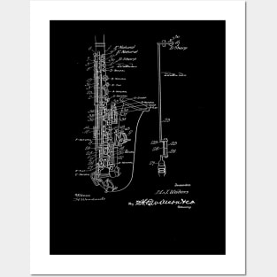 Saxophone Vintage Patent Drawing Posters and Art